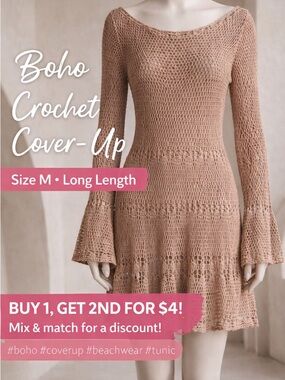 Boho Crochet Knit Top Blush Pink Sheer Lightweight Size M